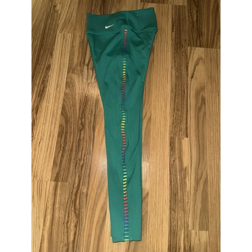 Nike Sz XS Rainbow Ladder Green Dri-Fit Workout Athletic Leggings